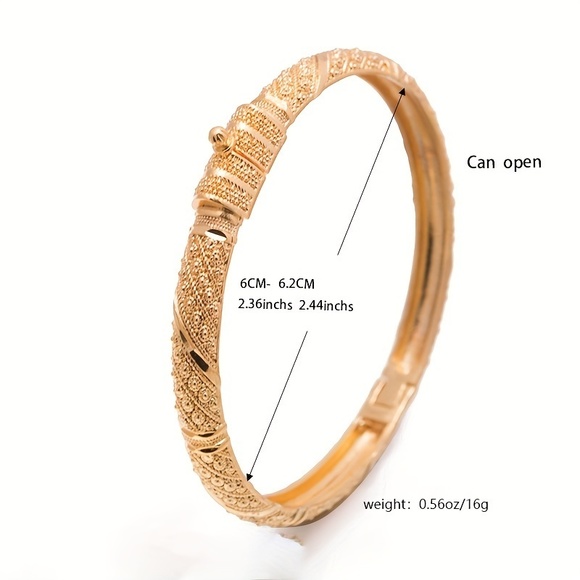 Luxurious 24K Gold-Plated Open Bangle: Bridal Elegance, Timeless Hand Jewelry - Picture 3 of 5